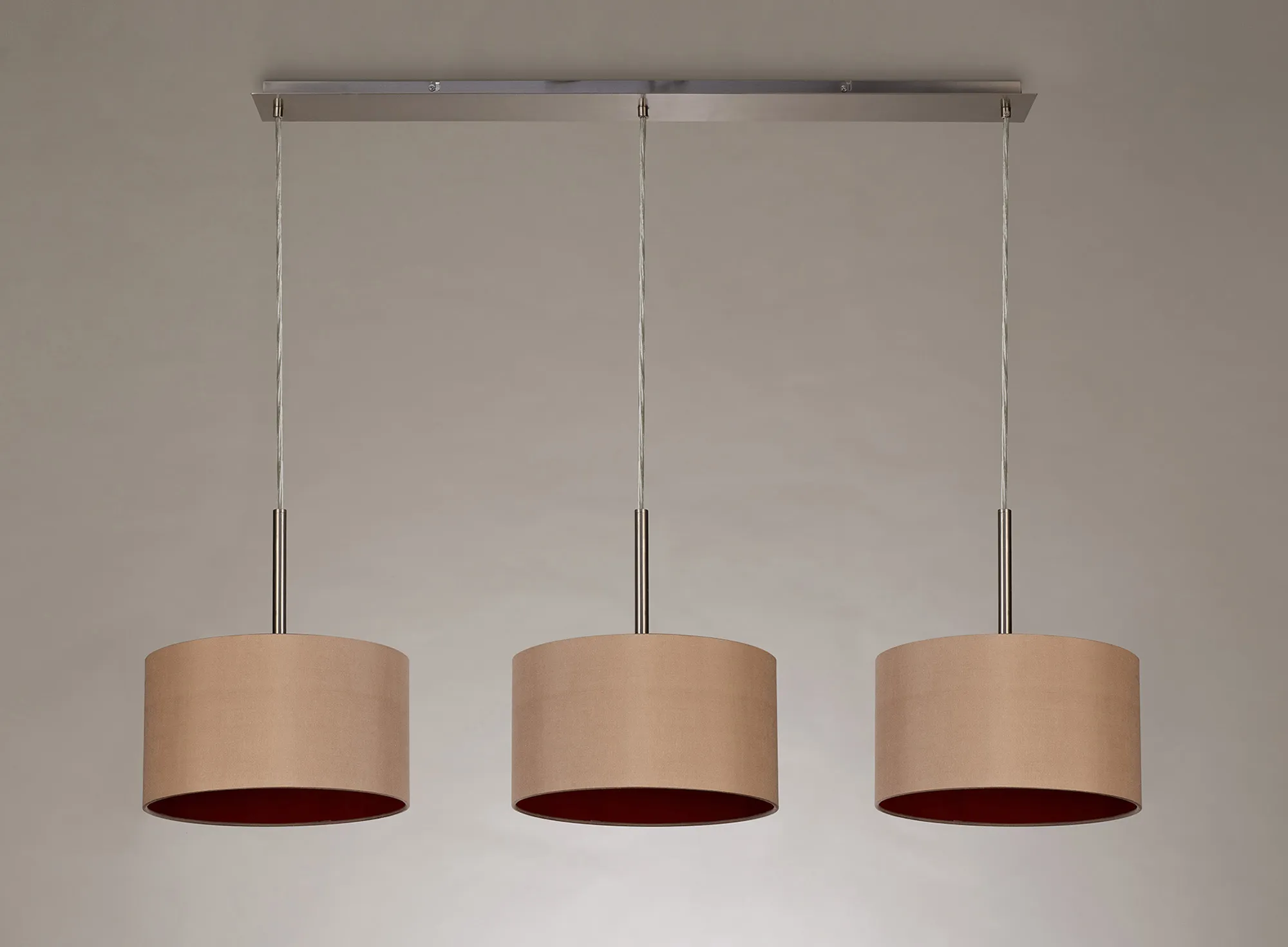 Baymont 30cm Shade 3 Light Pendant Satin Nickel, Antique Gold/Ruby DK0590  Deco Baymont SN AG